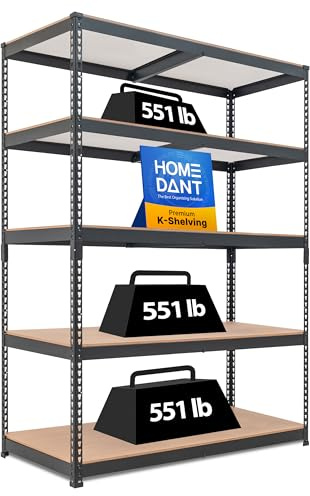 HOMEDANT 47.7 W Deep 5 Tier Heavy Duty Garage Shelving Adjustable Metal Rack Storage Shelves Standing Shelf Unit Organizers Industrial Warehouse Basement Black 1Pack