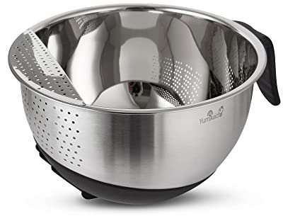Yum Asia 304 Stainless Steel Rice Washing Bowl (22cm) with Silicone Base and Handle
