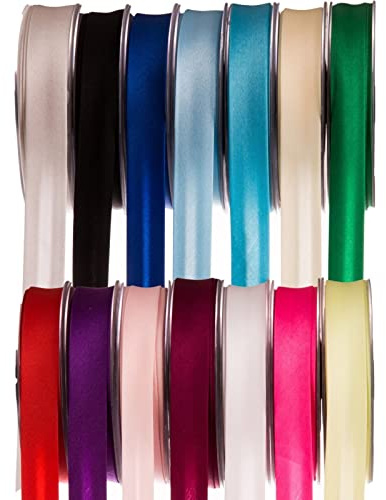SUPER RIBBONS®™ Satin-Schrägband, 19 mm, zum Nähen, Einfassen, Nähen, Säumen, Trimmen, Zubehör, Outfits und Handwerk, 25 m auf Hartplastikrollen, Blau
