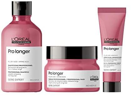 L'Oréal Professionnel Stärkendes Pflegetrio aus Shampoo, Haarmaske & Leave-In Creme, Mit Filler A-100 für vollere Längen & Spitzen bei dünnem Haar, Serie Expert, Pro Longer