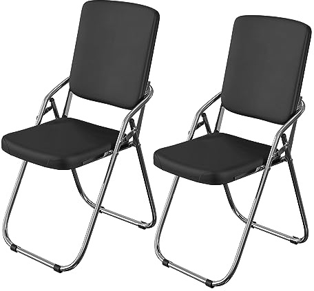 PIPIPOXER Klappstuhl Essstühle Klappstühle,2er Set Klappstühle aus Leder und Stahlrahmen,Stabiler Klappstuhl Furniture Konferenzstuhl für Gäste oder Veranstaltung im Freien 40x21x85cm Schwarz