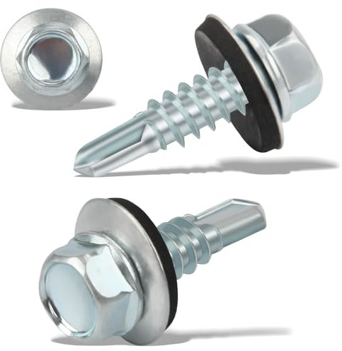 120 Stück Trapezblechschrauben Selbstschneidende Schrauben 4,8 x 16 mm Sechskant Spenglerschrauben mit Dichtscheibe Verzinkt Blechschrauben Bohrschrauben Metalldachschrauben(Silber)
