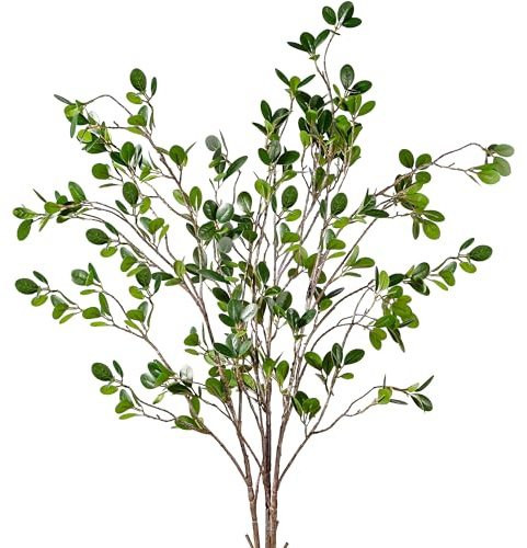 Sggvecsy 43’’ 3Pcs Artificial Ficus Branches Faux Leaf Spray Green Eucalyptus Branches Artificial Greenery Stems Fake Ficus Twig Plants for Home Office Wedding Vase Filler Shop Decoration