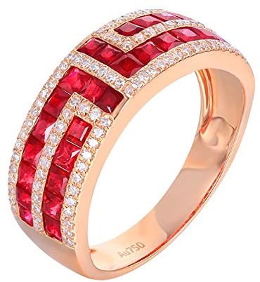 KnSam Damen Echte Goldschmuck Rosegold 750 18 Karat Partnerringe Frauen, Labor Erstellt Rubin Pärchen Ringe 1.87ct Rot Ewigkeit Au750 Rose Gold Verlobungsring mit Moissanit, Gr.60 (19.1)