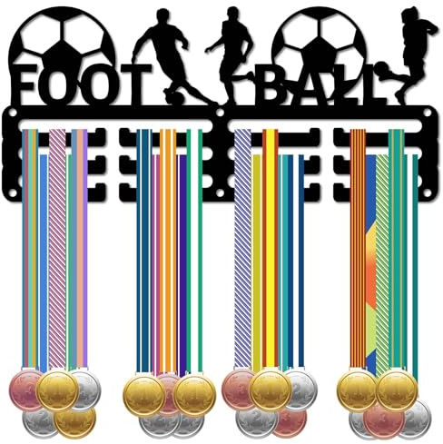 CREATCABIN Fußball-Medaillenhalter-Medaillen-Aufhänger,Rack,Sport,Metall Aufhängen,Auszeichnungen,Eisen,Kleine Halterung,Dekor,Auszeichnungen Für Abzeichen,Rennen,Geschenk,Weihnachten,Schwarz,29x13cm