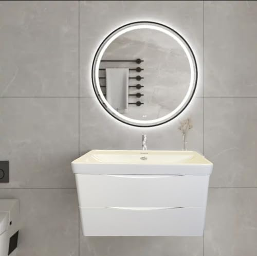 dirty pro tools Bathroom Vanity Unit with Ceramic Basin Fully Assembled High Gloss White Cloakroom Sink Unit Wall Hung Two Soft close Drawers (700mm)