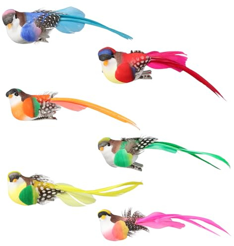 6 pcs Bird Decorations Artificial Birds Bird Ornaments Small Birds On Clip Colourful Artificial Feather Foam Birds Bird Decoration Tree Ornament Garden Bird Ornaments for Home Garden