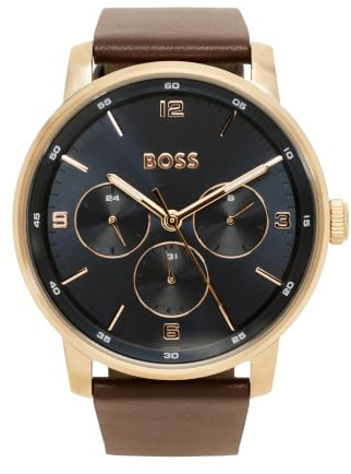 BOSS Multi Zifferblatt Quarz Uhr für Herren Kollektion Contender mit Schwarzem oder Braunem Lederarmband