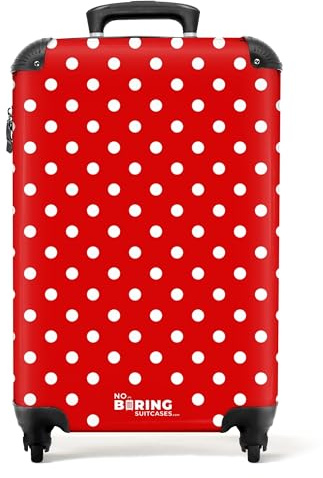 NoBoringSuitcases© Handgepäck Koffer, Reisekoffer, Reisetasche mit Rollen, | 55x40x20 cm - TSA Schloss, Hartschalenkoffer, Koffer Handgepäck, Trolley 55x40x20, Suitcase, Handgepäck (Punkte - Rot-Weiß)
