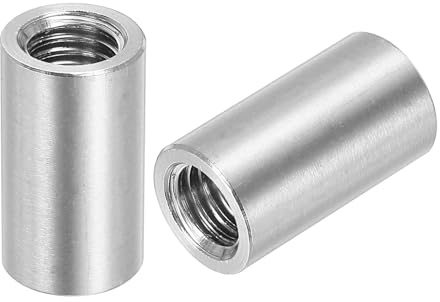 sourcing map M10 runde Verbindungsmuttern, 304 Edelstahl, Kupplungsmutter, 25 mm Länge, Hülsenstange, Bolzenmutter für Halterung, M10 x 25 x 14 mm, 4 Stück