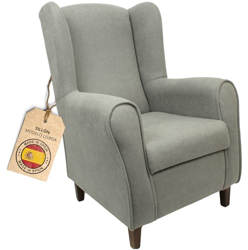 HOME DESIGN & CONFORT® Sillón Orejero con Tela Antimanchas para Dormitorio, Salón, etc | Butaca Orejero Fabricado en España (Gris)