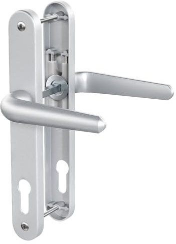 Bwintech 1 Set Silber eloxierte UPVC-Türgriffe aus Aluminium, 92mm Dornmaß, 210mm Schraubenlochabstand, 243mm Plattenlänge Geeignet Für Terrassentür, Haustür, Außentür