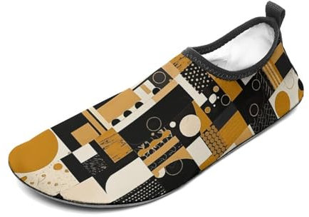 Wasserschuhe für Damen und Herren, Aquasocken, schnelltrocknend, Strandschuhe, Schwarz und Gelb, Formen, Schwimmschuhe für Surf, Yoga, Schwarze und gelbe Formen, 3.5 UK Men/ 2 UK Women
