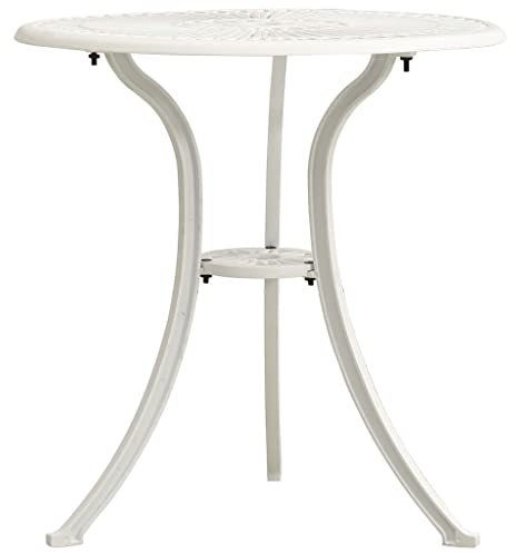 SDWEHO7 Gartentisch mit Schirmloch, Ø 62 cm runder Bistrotisch Balkontisch aus Aluminiumguss, wetterfester Terrassentisch für Garten, Balkon, Weiß