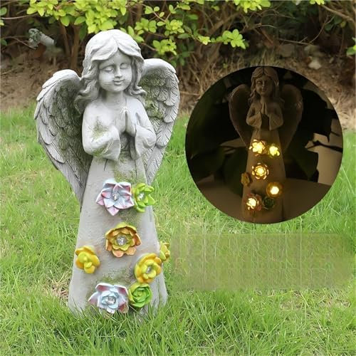FIYSON Solar Engel Gartenfiguren, Betend Engelfigur,LED-Schutzengel-Figur, Wetterfest Fairy Engel GartenDeko, Solar Grablicht Outdoor Dekor, für Haus, Hof, Terrasse, Veranda, 30x15x10cm