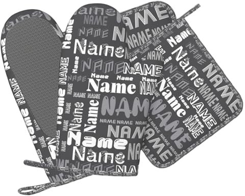 Guanti da Forno Personalizzati in Silicone e Poliestere, Set di 4 Guanti da Cucina Resistenti al Calore, con Immagine Personalizzata (Nome)
