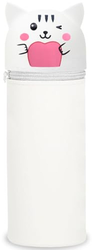 QRKPVHD 2 in 1 Weiche Silikontasche Kawaii Federmäppchen-Tischstifthalter, Reißverschluss, Silikon, Stiftetasche Buntstifte Marker, Büro, Uni, niedlicher Schulbedarf, Mädchen Haie (Weiße Katze)