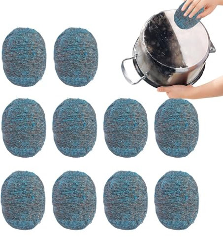 Dreuhuing Steel Scrubber For Dishes - 10 Steel Wool Pads | Reusable Steel Wool Scrubber For Tough Cleaning, Scouring Stubborn Messes Pots, Pans, Stoves, Grills
