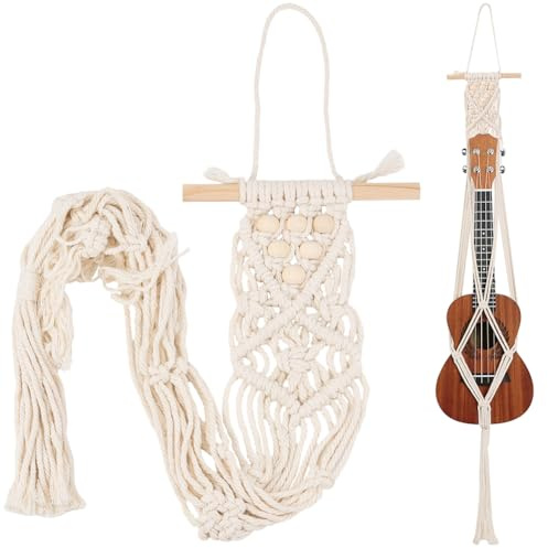 CREATCABIN Wandhalterung Für Ukulele Weiß Makramee Gitarren Wandhalterung 20x95cm Hängeständer Aus Baumwolle Im Boho Stil Kleiderbügel Alternative Für Akustische Elektrische Gitarren Wanddekoration