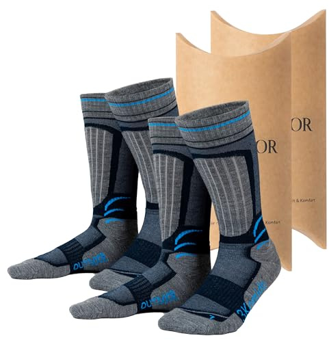 3Kamido Outdoor strumpor, gjorda av merinoull, vandring, vandring, teknisk, andningsbar, mjuk, termisk, snabbtorkande, mot förhårdnader, för bergsexpeditioner, (Grå/Navy 43-47 EU) - 2 Par