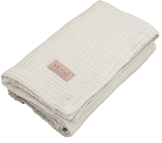 Mizali Premium Musselin Babydecke, 120 x 80 cm, 4-lagig, Baumwolle, Atmungsaktiv, Einfarbig, Kuscheldecke, Sommerdecke, Tagesdecke, für Kinder, Geschenk für Neugeborene (Beige)