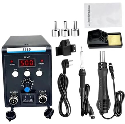 Oshhni Stazione di rilavorazione ad aria calda e kit per saldatore Stazione di saldatura 2 in 1 Strumenti di riparazione di saldatura compatti in standby