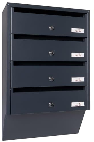Profirst Cassetta delle lettere Maildrop 4 serratura a cilindro in acciaio antracite, 2 chiavi per 4 parti, con materiale di montaggio incluso