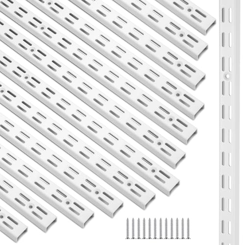 MorningRo 12 Pack 47.5 Inch Dual Track Upright Wall Shelving System Shelf Bracket Twin Slot Shelf Rail Dual Track Upright Heavy Duty Support System for Pantries, Linen Closets, Laundry Rooms(White)