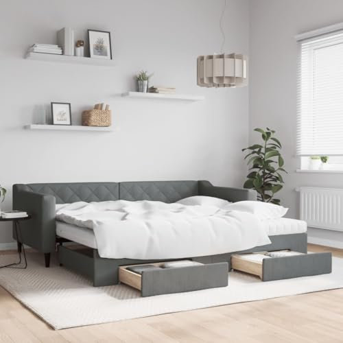 Xichuzi Tagesbett Ausziehbar mit Schubladen Dunkelgrau 90x200 cm Stoff, Schlafsofa, Daybed, Bettsofa, Sofa Bed, Sofabett, Schlafcouch, Jugendbett, Bettgestell, Bettcouch - 3197481