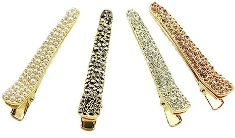 Homoyoyo Fermagli Per Chioma a Becco D'anatra e Coccodrillo Strass e Perle, Set Da 4 Pezzi, Resistenti e Antideformazione, Per Parrucchieri, Trucco e Sport