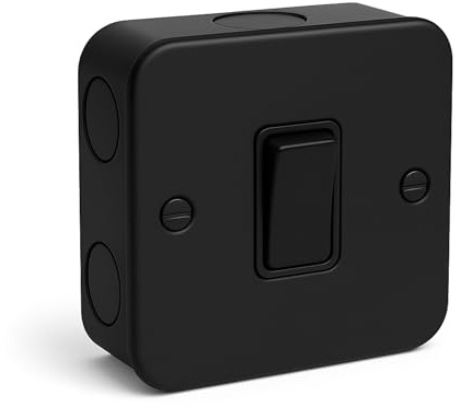 Matt Black Metal Clad Socket & Switch Range – Modern Industrial Finish | Durable, Stylish, Ideal for Home & Commercial Use (1 Gang 2 Way Switch)