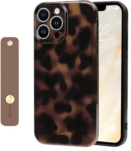 NITITOP Compatible with iPhone 13 Pro Case Cute Leopard Print Brown Amber Tortoise Design for Women Girls Men with Wrist Adjustable Hand Strap Kickstand Aesthetic Protective Cover - Brown