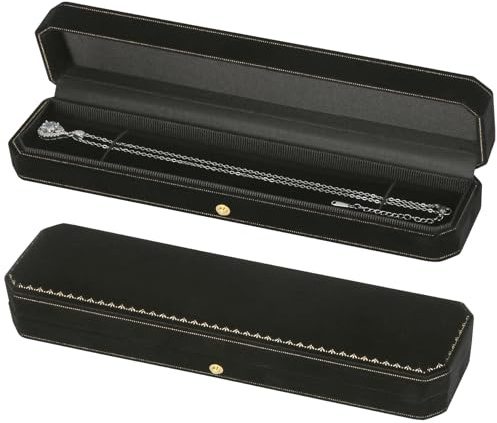 KUKUVR Velvet Necklace Pendant Gift Box, Premium Jewellry Bracelet Long Chain Holder Display Case for Wedding Engagement Birthday Anniversary Ceremony for Women (Black)