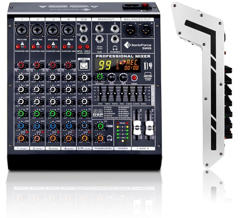 SonixForce 6 Channel Audio Mixer, 99 DSP Sound Board Console with 48V Phantom Power, Professional DJ Mixer for Podcasting, Streaming, Studio Recording (SMX6)