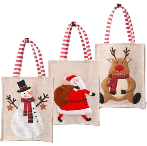Healvian 3stücke Wiederverwendbare Geschenktüte aus Stoff für Weihnachten Weihnachtsgeschenktüten für Gastgeschenke und Weihnachtsdekoration