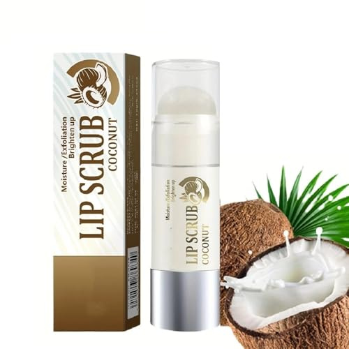 Coconut Lip Scrub, Lip Scrubber Exfoliator, Dark Lips Treatment for Smokers with Coconut Oil, Olive Fruit Oil, Gentle Moisturizing, Sugar Polish for Dry Lips, Cracked, Dull, Reduce Fine Lines Lips