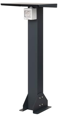 KREAINVENT Standfuß aus Aluminium mit außensteckdose. Hochwertiger Steckdosensäule. Steckdose für aussen mit standfuß (Schuko 1F, 16A, 3,7kW)