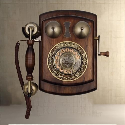 CKHSYZQ Telefono da Parete Vintage, Telefono da Parete Fisso con Filo, Telefono Antico in Legno da Parete retrò, quadrante rotativo, suoneria Meccanica ed Elettronica