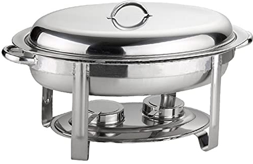 Stainless Steel Chafing Dish Buffet Warmer Set 6 L Oval Chafer Buffet Stove Tray with Food Pan, Water Pan, Frame, Lid And Fuel Holder for Catering Banquet,Gold (Silver)