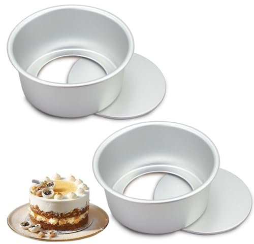 EUBSWA Rund bakform, 2 stycken 12 cm kakformar rund, bakformsset, bakformar i rostfritt stål med non-stick beläggning för kakor, brownies, tårtor, lasagned
