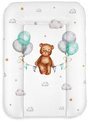 Materassino fasciatoio 50x70 cm, bianco con orsetto – impermeabile e lavabile, morbido per neonati – cuscino fasciatoio per cassettiera – materassino cambio pannolino, facile da pulire