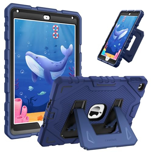 FINTIE Coque Enfant pour iPad 6e/5e Gen & iPad Air 2/1-9.7 Pouces | Étui de Protection Robuste et Antichoc, Housse avec Support Intégré, Bleu Marine