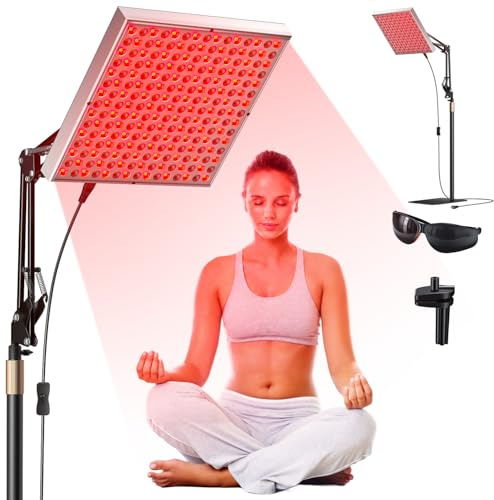 Rotlichtlampe, Infrarot-Körper- und Gesichtsbehandlungslampe, 225-LED-Rotlicht-Therapielampe, 660 nm & 850 nm Infrarot-Panel Lampe, Rotlicht-Therapie-Entspannungsgerät, mit verstellbarem Ständer