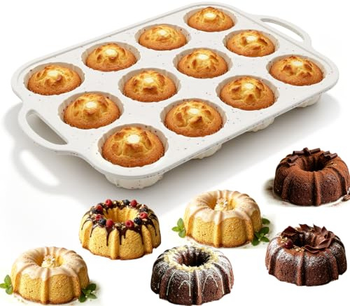 Yumatch Mini Fluted Cake Tin, Silicone Mini Ring Cake Mould, Fluted Tube Cake Pan, Silicone Baking Tray for Cupcake, Brownie, Donuts, Cornbread, Jello