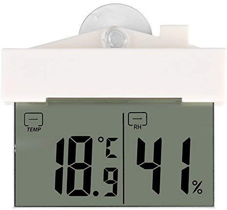 Jeffergarden Self Adhesive Thermometer LCD Digital Hydrometer with Suction Cup Clock Window Wall Mounted Indoor Outdoor Garden