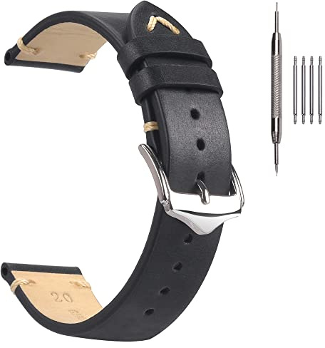 Crazy Horse Öl-Wachs Leder Uhrenarmband für Herren Damen, Vintage, 18-22mm | Weiches Kalbslederfutter, Serafil-Nähte, polierte Edelstahlschließe, Vintage-Look, Werkzeug inklusive