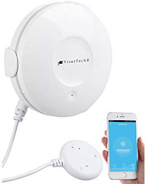 VisorTech Wassersensor: WLAN-Wassermelder, externer Sensor, App, bis 8 Jahre Batterie-Laufzeit (Wassersensor WLAN, Wasseralarm Sensor, Feuchtigkeitsmelder)