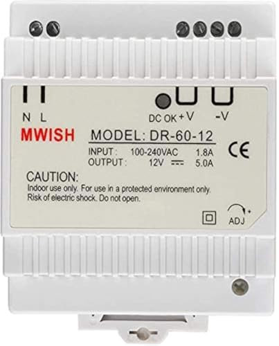 TMEZON DR-60-12 Trasformatore Alimentatore DIN 100-240V AC,Uscita 12V/5A,DIN power supply Uso professionale per Videocitofono 4 Fili 12V