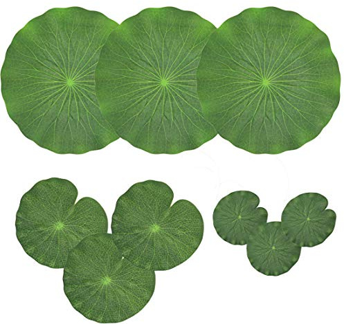 NAVADEAL Pack of 9 Artificial Floating Foam Lotus Leaves | Water Lily Pads Ornaments, Green | Perfect for Patio Koi Fish Pond Pool Aquarium Home Garden Wedding Party Special Event Decoration