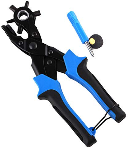 RONGJJ Schleifstab Lochzange Für Leder - Gürtellochzange Mit Hebelübersetzung Zum Lochen Von Gürtel, Stoff, Leder, Pappe - Profi Revolverlochzange Platten, 3 Flat+3 Round